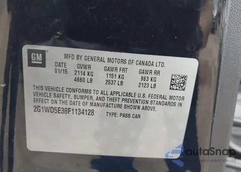 2015 Chevrolet Impala Limited Police из США, поврежденный, VIN 2G1WD5E38F1134128